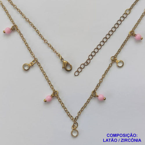 SHOCKER BRUTO PRONTO PARA BANHO(CX92) - SHOCKER COM CORRENTE CADEADO COM BOLINHAS ROSAS E PINGENTES COM ZIRCÔNIAS - TAMANHO 40CM + EXTENSOR - PESO: 2,6GR - FECHO LAGOSTA - BRU9524