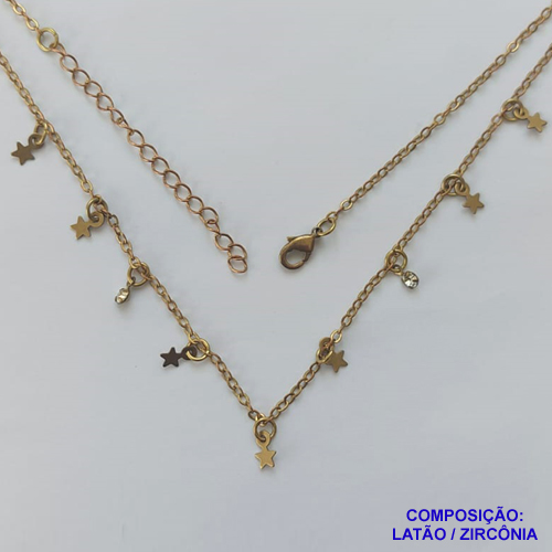 SHOCKER BRUTO PRONTO PARA BANHO - SHOCKER COM CORRENTE CADEADO COM ESTRELAS E PINGENTES COM ZIRCÔNIAS  - TAMANHO 40CM + EXTENSOR - PESO: 2,5GR - FECHO LAGOSTA - BRU9526