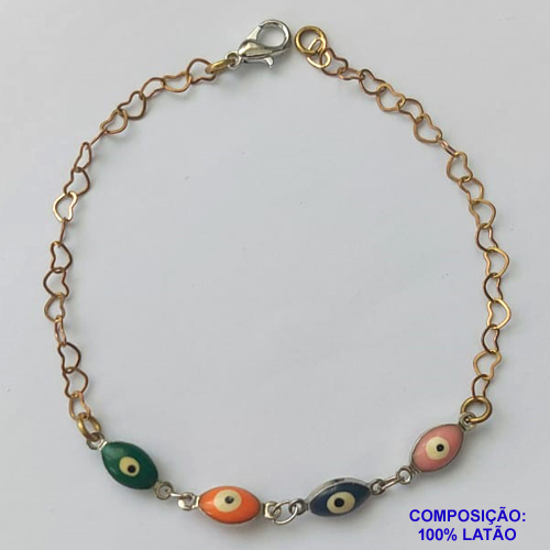 PULSEIRA NO BRUTO PRONTO PARA O BANHO(CX86) - PULSEIRA COM OLHOS GREGOS COLORIDOS - TAMANHO: 18CM COM FECHO LAGOSTA - PESO 2,4GR - BRU9535