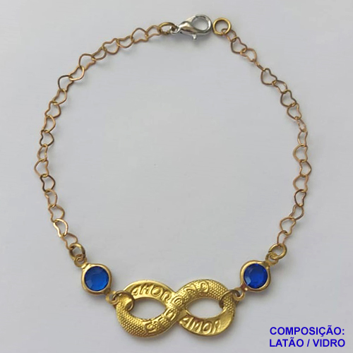 PULSEIRA NO BRUTO PRONTO PARA O BANHO(CX86) - PULSEIRA COM PINGENTE INFINITO COM PALAVA AMOR ETERNO - TAMANHO: 18CM COM FECHO LAGOSTA - PESO 2,2GR - BRU9537