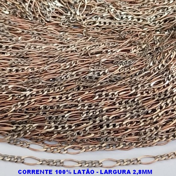 CORRENTE NO BRUTO PRONTO PARA O BANHO - CORRENTE MODELO 3X1 -(3164L) - LARGURA 2,8MM - PESO POR METRO 6,9GR - COMPOSIÇÃO: 100% LATÃO (VENDIDA POR METRO) - BRU3164L