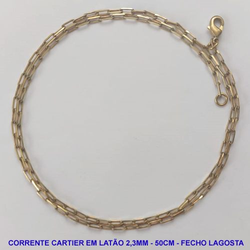 CORRENTE NO BRUTO PRONTO PARA O BANHO - CORRENTE CARTIER (KDL60) - COMPRIMENTO: 50CM - LARGURA 2,3MM - FECHO LAGOSTA - PESO 3,3GR - COMPOSIÇÃO: 100% LATÃO - BRU9555