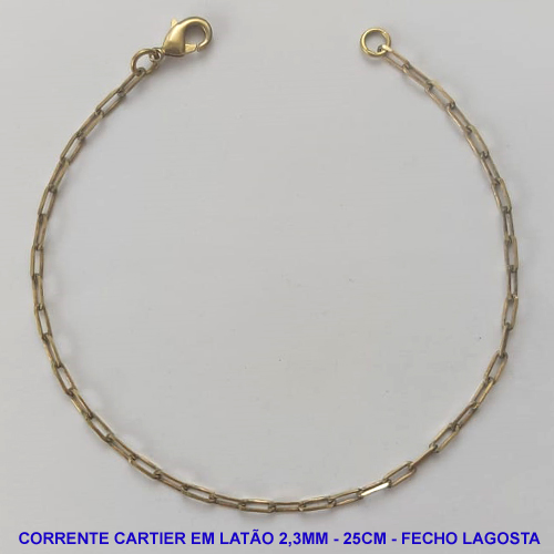 PULSEIRA NO BRUTO PRONTO PARA O BANHO - CORRENTE CARTIER (KDL60) - COMPRIMENTO: 25CM - LARGURA 2,3MM - FECHO LAGOSTA - PESO 2,1GR - COMPOSIÇÃO: 100% LATÃO - BRU9559