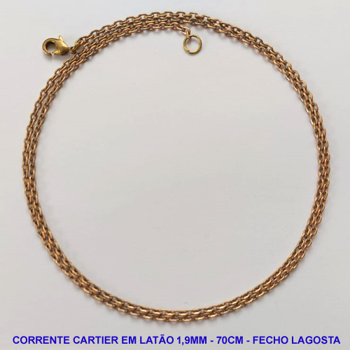 CORRENTE NO BRUTO PRONTO PARA O BANHO - CORRENTE CARTIER CURTA (KDL50) - COMPRIMENTO: 70CM - LARGURA 1,9MM - FECHO LAGOSTA - PESO 6,5GR - COMPOSIÇÃO: 100% LATÃO - BRU9562