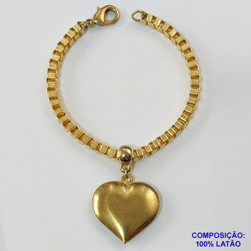 PULSEIRA NO BRUTO PRONTA PARA O BANHO - PULSEIRA EM LATÃO COM PINGENTE CORAÇÃO DUPLO 26MM - COMPRIMENTO: 17CM - ESPESSURA 4MM - FECHO LAGOSTA - PESO 12,7GR - COMPOSIÇÃO: 100% LATÃO - BRU9568