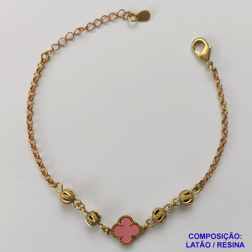 PULSEIRA NO BRUTO PRONTA PARA O BANHO - PULSEIRA TIPO VAN CLEEF COM BOLINHAS VAZADAS - COMPRIMENTO: 17CM - FECHO LAGOSTA + EXTENSOR - PESO 3,1GR - COMPOSIÇÃO: LATÃO / RESINA - BRU9573