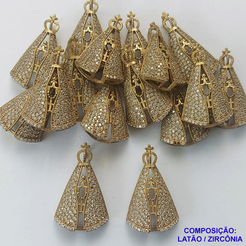 ACESSÓRIO NO BRUTO PRONTO PARA O BANHO (CX22) - PINGENTE NOSSA SRA APARECIDA VAZADO CRAVEJADO COM MICRO ZIRCONIAS - COMPOSIÇÃO: LATÃO / ZIRCONIA - TAMANHO 30MM -  PESO TOTAL 2,9GR - BRU0001505