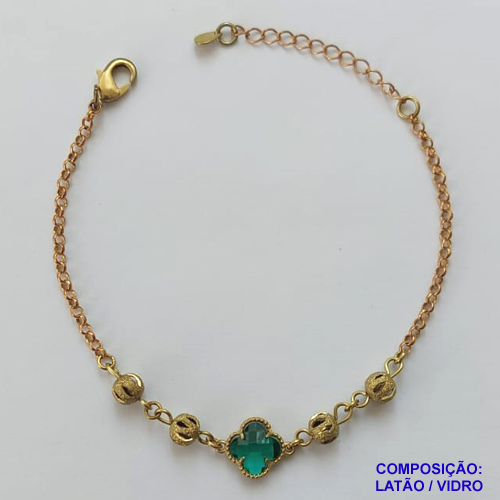 PULSEIRA NO BRUTO PRONTA PARA O BANHO - PULSEIRA TIPO VAN CLEEF COM BOLINHAS VAZADAS - COMPRIMENTO: 17CM - FECHO LAGOSTA + EXTENSOR - PESO 3,4GR - COMPOSIÇÃO: LATÃO / VIDRO - BRU9594