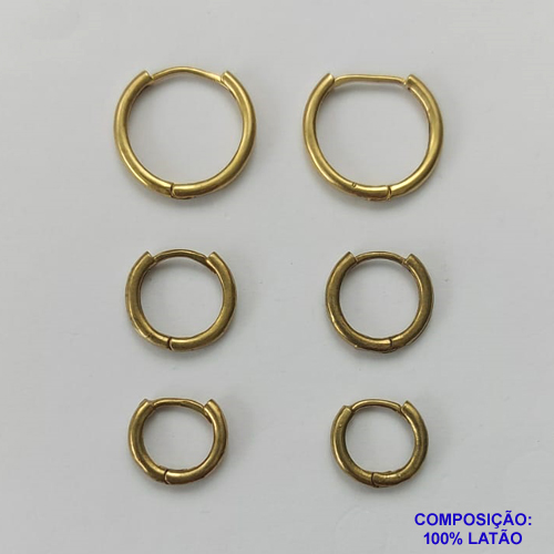 BRINCO NO BRUTO PRONTO PARA O BANHO - TAMANHO 18/14/12MM - TRIO ARGOLA DE PRESSÃO (TRANQUETA) - PESO TOTAL 4,4GR - BRU9607