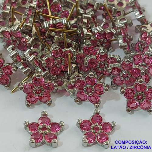 ACESSORIO BRINCO NO BRUTO PRONTO PARA O BANHO (CX38) - BRINCO DE PINO FORMATO FLOR CRAVEJADO EM ZIRCÔNIA ROSA (MAD)- TAMANHO 11MM - PESO TOTAL 1,6GR - BRU0001523