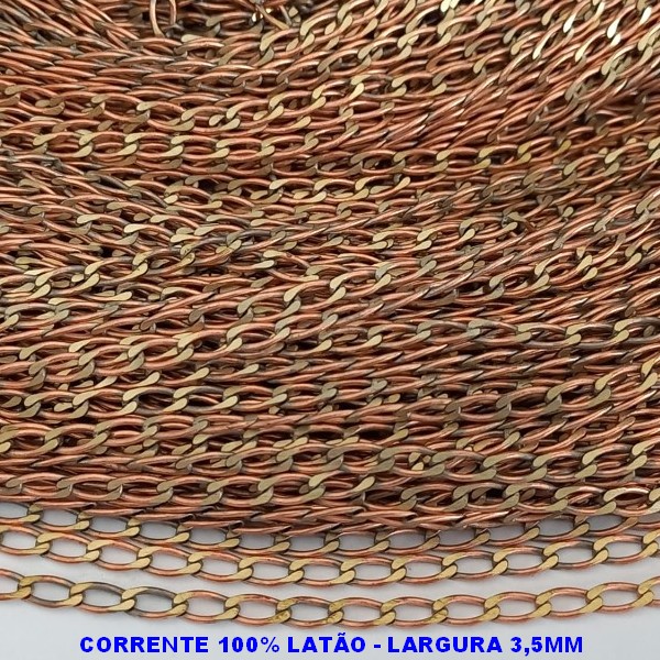 CORRENTE NO BRUTO PRONTO PARA O BANHO - CORRENTE 1X1 - LARGURA 3,5MM - PESO POR METRO 6,3GR - COMPOSIÇÃO: 100% LATÃO (VENDIDA POR METRO) - BRU000164MC