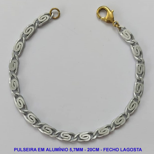 PULSEIRA NO BRUTO PRONTO PARA O BANHO - PULSEIRA EM ALUMÍNIO (A37) - COMPRIMENTO: 20CM - LARGURA 5,7MM - FECHO LAGOSTA - PESO 4GR - COMPOSIÇÃO: ALUMÍNIO - BRU9621