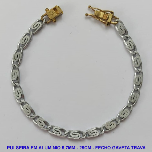 PULSEIRA NO BRUTO PRONTO PARA O BANHO - PULSEIRA EM ALUMÍNIO (A37) - COMPRIMENTO: 25CM - LARGURA 5,7MM - FECHO GAVETA COM TRAVA DUPLA - PESO 6GR - COMPOSIÇÃO: ALUMÍNIO - BRU9624