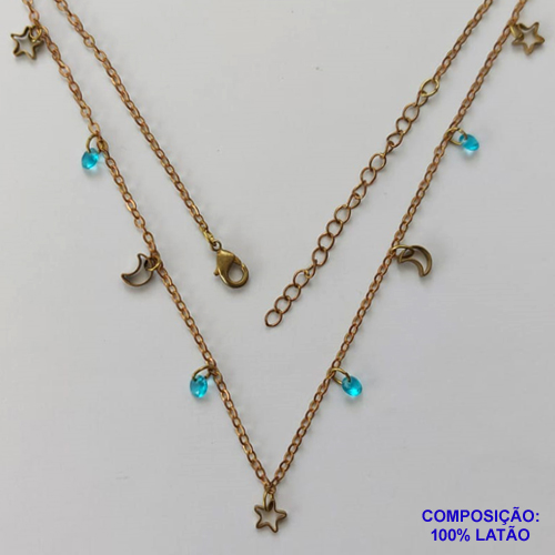 SHOCKER BRUTO PRONTO PARA BANHO(CX114) - SHOCKER COM CORRENTE CADEADO COM ESTRELAS E LUAS VAZADAS COM ACRÍLICOS AZUIS - TAMANHO 40CM + EXTENSOR - PESO: 2,1GR - FECHO LAGOSTA - BRU9635