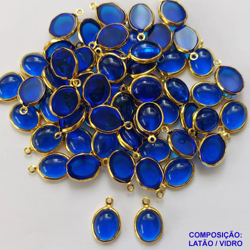 ACESSORIO NO BRUTO PRONTO PARA O BANHO - PINGENTE TIPO GOTA " 10MM " AZUL - COMPOSIÇÃO LATÃO / VIDRO - PESO 0,4GR - BRU0001541