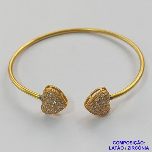 PULSEIRA (BRACELETE) NO BRUTO PRONTO PARA O BANHO((CX45) - COM DOIS CORAÇÃO CRAVEJADOS EM MICRO ZIRCONIAS - PESO 6,5GR - BRU9641