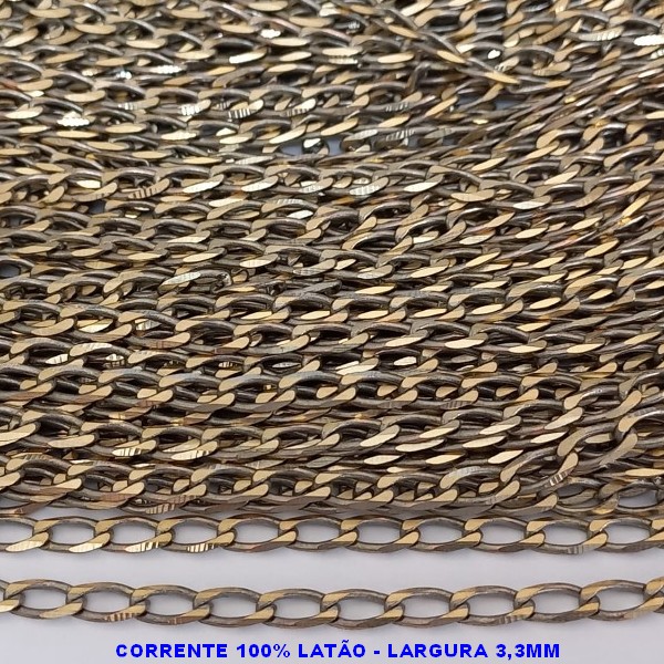 CORRENTE NO BRUTO PRONTO PARA O BANHO - CORRENTE 1X1 ELLO BATIDO-  (188) - LARGURA 4.2MM - PESO POR METRO 23.5GR - COMPOSIÇÃO: 100% LATÃO (VENDIDA POR METRO) - BRU000M188