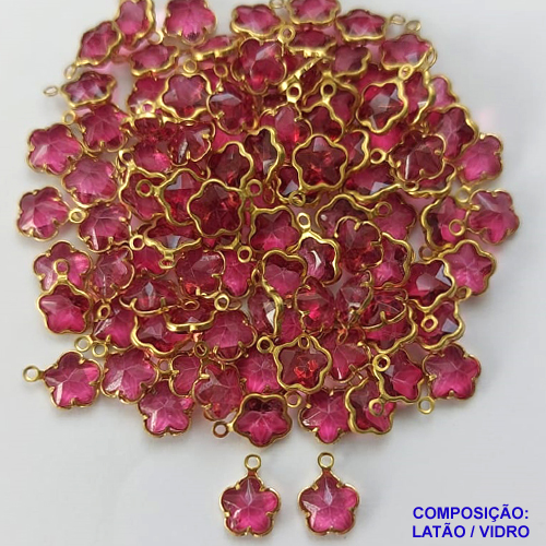 ACESSÓRIO NO BRUTO PRONTO PARA O BANHO(CX91) - PINGENTE TIPO "VAN CLEEF" EM VIDRO " 6MM " PINK - COMPOSIÇÃO LATÃO / VIDRO - PESO 0,1GR - BRU0001546