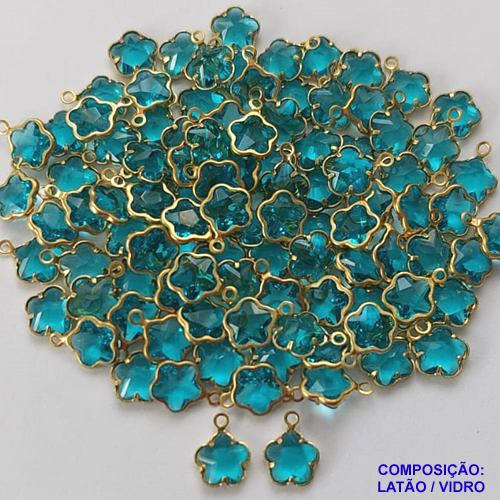 ACESSÓRIO NO BRUTO PRONTO PARA O BANHO(CX91) - PINGENTE TIPO "VAN CLEEF" EM VIDRO " 6MM " AZUL CLARO - COMPOSIÇÃO LATÃO / VIDRO - PESO 0,1GR - BRU0001548