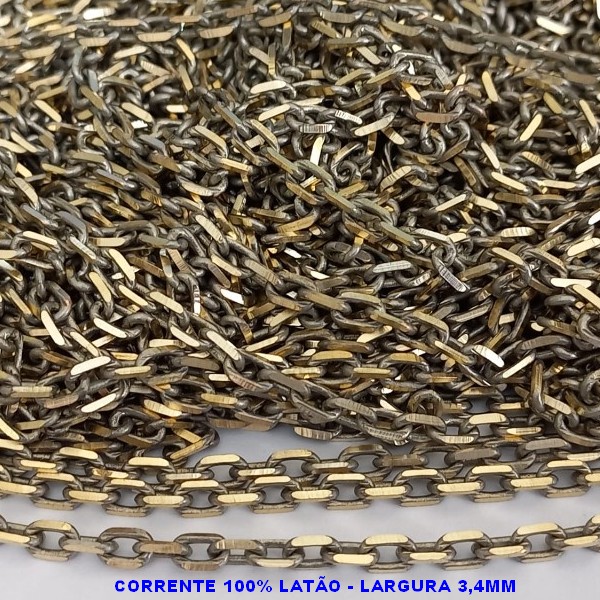 CORRENTE NO BRUTO PRONTO PARA O BANHO - CORRENTE CARTIER CURTA-  (KD1.00) - LARGURA 3.4MM - PESO POR METRO 20GR - COMPOSIÇÃO: 100% LATÃO (VENDIDA POR METRO) - BRU000KD100