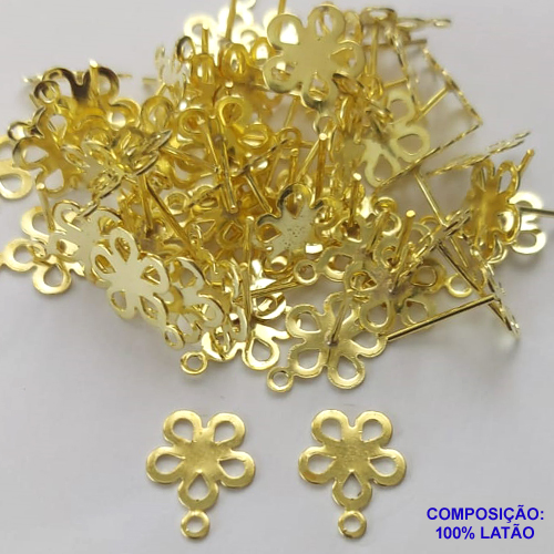 ACESSÓRIO NO BRUTO PRONTO PARA O BANHO - BASE PARA BRINCO COM PINO FLOR VAZADA - TAMANHO 10x11MM  PESO DO PAR 0,4GR - VENDIDA POR PAR - BRU0001554