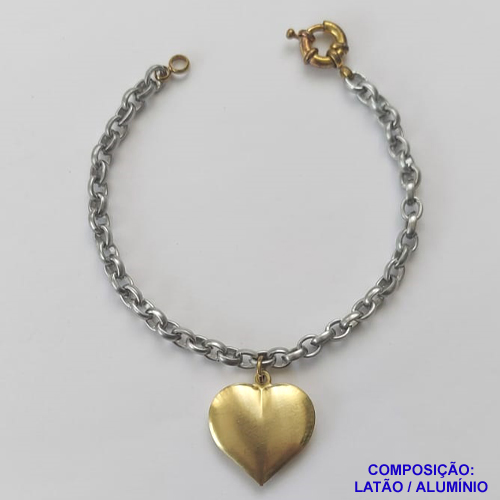 PULSEIRA NO BRUTO PRONTA PARA O BANHO - PULSEIRA EM ALUMÍNIO COM PINGENTE CORAÇÃO DUPLO 23MM EM LATÃO (302) - COMPRIMENTO: 18CM + EXTENSOR - FECHO BÓIA EM LATÃO - PESO 6,7GR - COMPOSIÇÃO: LATÃO / ALUMÍNIO - BRU9680