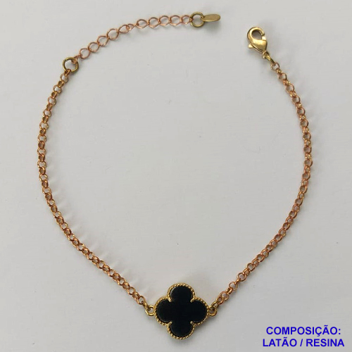 PULSEIRA NO BRUTO PRONTO PARA O BANHO -  PULSEIRA TIPO VAN CLEEF COM PINGENTE 15MM - TAMANHO 18CM COM EXTENSOR E FECHO LAGOSTA - PESO 2,7GR - COMPOSIÇÃO: LATÃO / RESINA - BRU9689