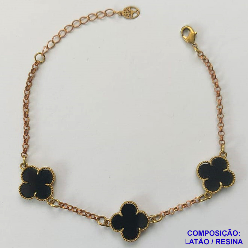 PULSEIRA NO BRUTO PRONTO PARA O BANHO -  PULSEIRA TIPO VAN CLEEF COM 3 PINGENTES - TAMANHO 18CM COM EXTENSOR E FECHO LAGOSTA - PESO 4,1GR - COMPOSIÇÃO: LATÃO / RESINA - BRU9690