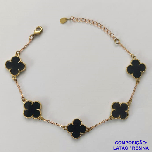 PULSEIRA NO BRUTO PRONTO PARA O BANHO -  PULSEIRA TIPO VAN CLEEF COM 5 PINGENTES  - TAMANHO 18CM COM EXTENSOR E FECHO LAGOSTA - PESO 4,6GR - COMPOSIÇÃO: LATÃO / RESINA - BRU9691
