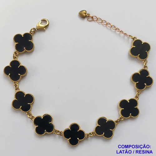PULSEIRA NO BRUTO PRONTO PARA O BANHO -  PULSEIRA COM 9 PINGENTES TIPO VAN CLEEF 15MM - TAMANHO 18CM COM EXTENSOR E FECHO LAGOSTA - COMPOSIÇÃO: LATÃO / RESINA - PESO 8,4GR - BRU9697