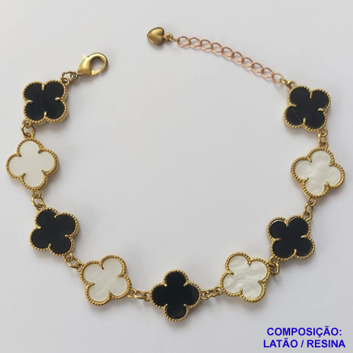 PULSEIRA NO BRUTO PRONTO PARA O BANHO -  PULSEIRA COM 9 PINGENTES TIPO VAN CLEEF 15MM - TAMANHO 18CM COM EXTENSOR E FECHO LAGOSTA - COMPOSIÇÃO: LATÃO / RESINA - PESO 8,4GR - BRU9698
