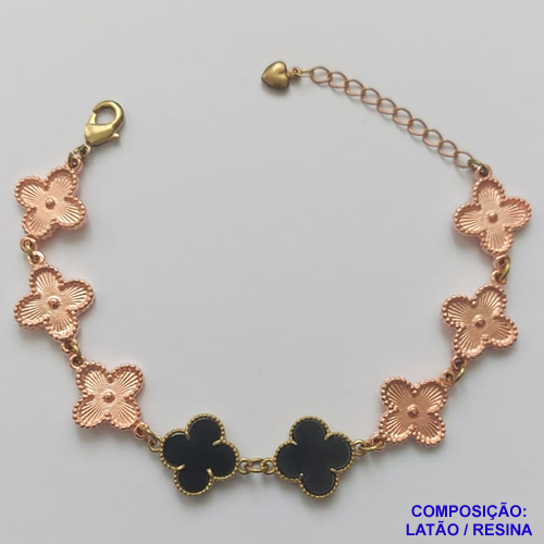 PULSEIRA NO BRUTO PRONTO PARA O BANHO - PULSEIRA COM 8 PINGENTES TIPO VAN CLEEF 15MM - TAMANHO 18CM COM EXTENSOR E FECHO LAGOSTA - COMPOSIÇÃO: LATÃO / RESINA - PESO 10,1GR - BRU9700