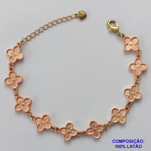 PULSEIRA NO BRUTO PRONTO PARA O BANHO - PULSEIRA COM 10 PINGENTES TIPO VAN CLEEF 11MM - TAMANHO 18CM COM EXTENSOR E FECHO LAGOSTA - COMPOSIÇÃO: LATÃO - PESO 9,1GR - BRU9745