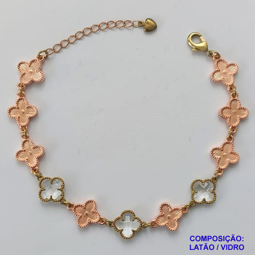PULSEIRA NO BRUTO PRONTO PARA O BANHO - PULSEIRA COM 11 PINGENTES TIPO VAN CLEEF 11MM - TAMANHO 18CM COM EXTENSOR E FECHO LAGOSTA - COMPOSIÇÃO: LATÃO / VIDRO - PESO 9,4GR - BRU9747