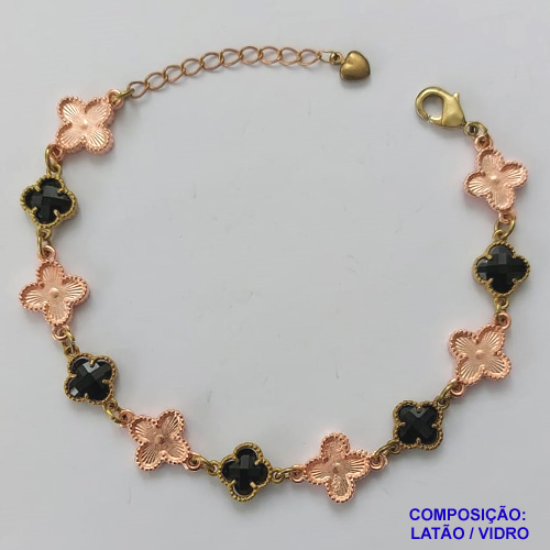 PULSEIRA NO BRUTO PRONTO PARA O BANHO - PULSEIRA COM 11 PINGENTES TIPO VAN CLEEF 11MM - TAMANHO 18CM COM EXTENSOR E FECHO LAGOSTA - COMPOSIÇÃO: LATÃO / VIDRO - PESO 8,4GR - BRU9748