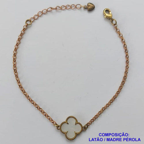 PULSEIRA NO BRUTO PRONTO PARA O BANHO -  PULSEIRA FEMININA COM 1 PINGENTE TIPO VAN CLEEF 14MM MADRE PÉROLA- TAMANHO 18CM COM EXTENSOR E FECHO LAGOSTA - PESO 3GR - BRU9755