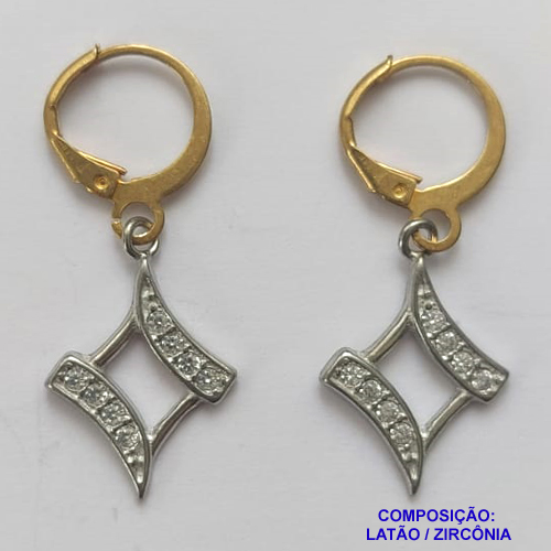 BRINCO NO BRUTO PRONTO PARA O BANHO(CX38) - BRINCO ARGOLINHA DE PRESSÃO (TRANQUETA) PINGENTE CRAVEJADO EM ZIRCÔNIA - TAMANHO 15MM PESO TOTAL 2,1GR (MAD) - BRU9759
