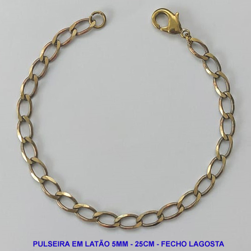 PULSEIRA NO BRUTO PRONTO PARA O BANHO - PULSEIRA EM LATÃO (M01128) - COMPRIMENTO: 25CM - LARGURA 5MM - FECHO LAGOSTA - PESO 7,6GR - COMPOSIÇÃO: 100% LATÃO - BRU9768