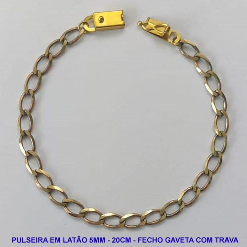 PULSEIRA NO BRUTO PRONTO PARA O BANHO - PULSEIRA EM LATÃO (M01128) - COMPRIMENTO: 20CM - LARGURA 5MM - FECHO GAVETA COM TRAVA - PESO 5,6GR - COMPOSIÇÃO: 100% LATÃO - BRU9771
