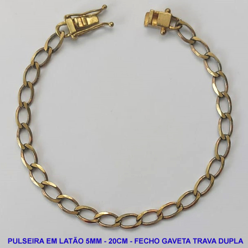 PULSEIRA NO BRUTO PRONTO PARA O BANHO - PULSEIRA EM LATÃO (M01128) - COMPRIMENTO: 20CM - LARGURA 5MM - FECHO GAVETA COM TRAVA DUPLA - PESO 6,8GR - COMPOSIÇÃO: 100% LATÃO - BRU9775