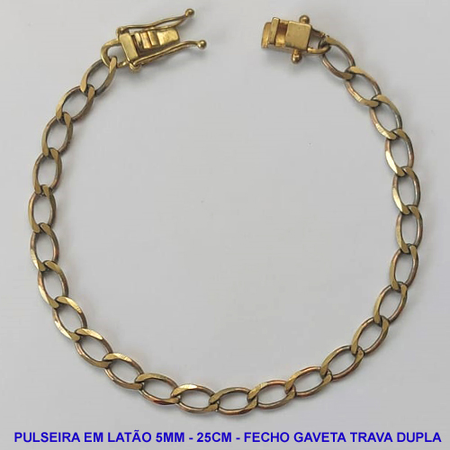 PULSEIRA NO BRUTO PRONTO PARA O BANHO - PULSEIRA EM LATÃO (M01128) - COMPRIMENTO: 25CM - LARGURA 5MM - FECHO GAVETA COM TRAVA DUPLA - PESO 8,3GR - COMPOSIÇÃO: 100% LATÃO - BRU9776