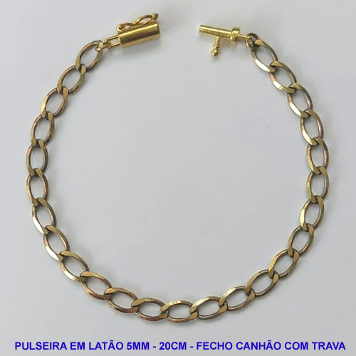 PULSEIRA NO BRUTO PRONTO PARA O BANHO - PULSEIRA LATÃO (M01128) - COMPRIMENTO: 20CM - LARGURA 5MM - FECHO CANHÃO COM TRAVA - PESO 6,1GR - COMPOSIÇÃO: 100% LATÃO - BRU9779
