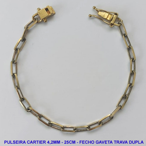 PULSEIRA NO BRUTO PRONTO PARA O BANHO - PULSEIRA CARTIER (KDL1.50) - COMPRIMENTO: 25CM - LARGURA 4,2MM - FECHO GAVETA COM TRAVA DUPLA - PESO 8,1GR - COMPOSIÇÃO: 100% LATÃO - BRU9789