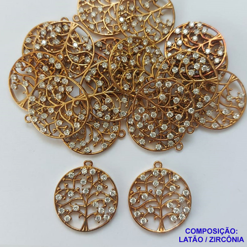 PINGENTE NO BRUTO PRONTO PARA O BANHO - PINGENTE ÁRVORE DA VIDA CRAVEJADO COM MICRO ZIRCÔNIA - COMPOSIÇÃO: LATÃO / ZIRCÔNIA - TAMANHO 23MM -  (VENDIDO POR UNIDADE) PESO TOTAL 2,6GR - BRU0001577
