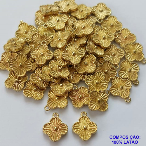 ACESSÓRIO NO BRUTO PRONTO PARA O BANHO(CX91)) - PINGENTE TIPO VAN CLEEF COM UMA ARGOLINHA - COMPOSIÇÃO: 100% LATÃO - TAMANHO 12MM -  (VENDIDO POR UNIDADE) PESO TOTAL 0,9GR - BRU0001605