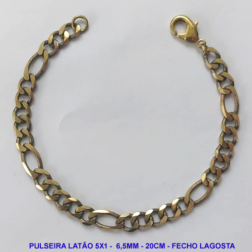PULSEIRA MASCULINA NO BRUTO PRONTO PARA O BANHO - PULSEIRA 5X1 (M51158) - COMPRIMENTO: 20CM - LARGURA 6,5MM - FECHO LAGOSTA - PESO 8,7GR - COMPOSIÇÃO: 100% LATÃO - BRU9812
