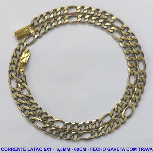 CORRENTE MASCULINA NO BRUTO PRONTO PARA O BANHO - CORRENTE 5X1 (M51158) - COMPRIMENTO: 60CM - LARGURA 6,5MM - FECHO GAVETA COM TRAVA - PESO 27,1GR - COMPOSIÇÃO: 100% LATÃO - BRU9820