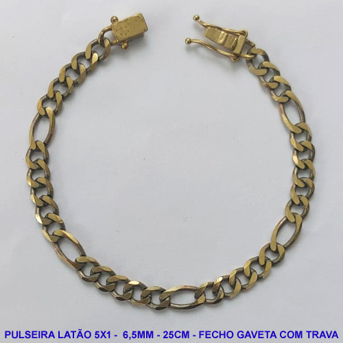 PULSEIRA MASCULINA NO BRUTO PRONTO PARA O BANHO - PULSEIRA 5X1 (M51158) - COMPRIMENTO: 25CM - LARGURA 6,5MM - FECHO GAVETA COM TRAVA DUPLA - PESO 13,8GR - COMPOSIÇÃO: 100% LATÃO - BRU9823