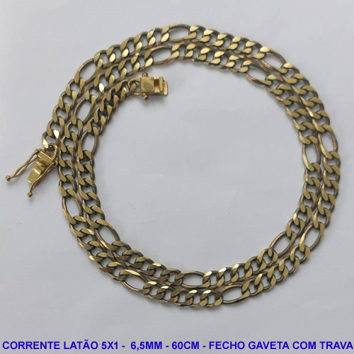 CORRENTE MASCULINA NO BRUTO PRONTO PARA O BANHO - CORRENTE 5X1 (M51158) - COMPRIMENTO: 60CM - LARGURA 6,5MM - FECHO GAVETA COM TRAVA DUPLA - PESO 28GR - COMPOSIÇÃO: 100% LATÃO - BRU9824