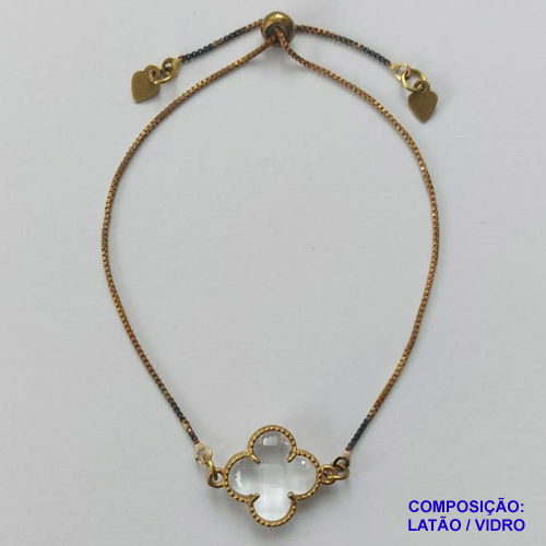 PULSEIRA GRAVATINHA NO BRUTO PRONTO PARA O BANHO - PULSEIRA AJUSTÁVEL TIPO VAN CLEEF COM PINGENTES EM VIDRO CRISTAL 14MM - PESO 2,4GR - COMPOSIÇÃO: LATÃO / VIDRO - BRU9833